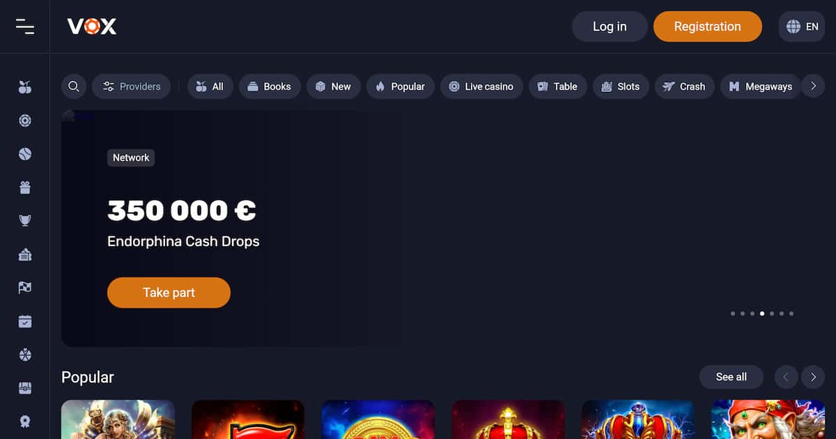 VOX Casino lobby — official screenshot 2026